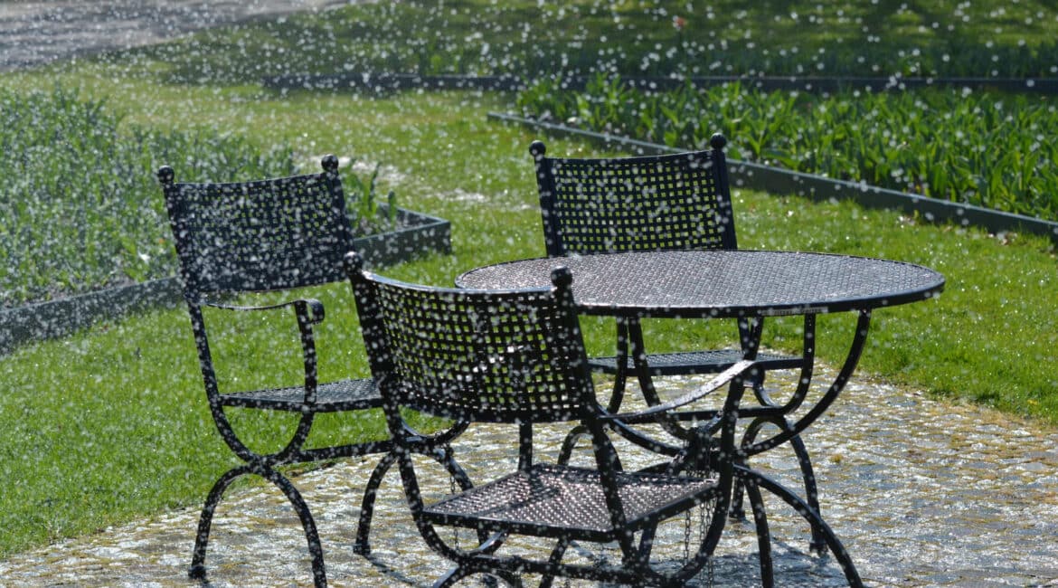 patio furniture under rain