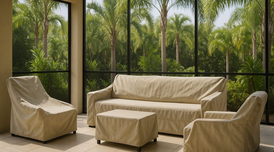 Covered lanai patio furniture prepared for Florida snowbird off-season storage