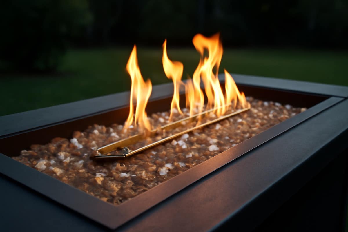 Gas fire pit table for a Florida patio with a low evening flame
