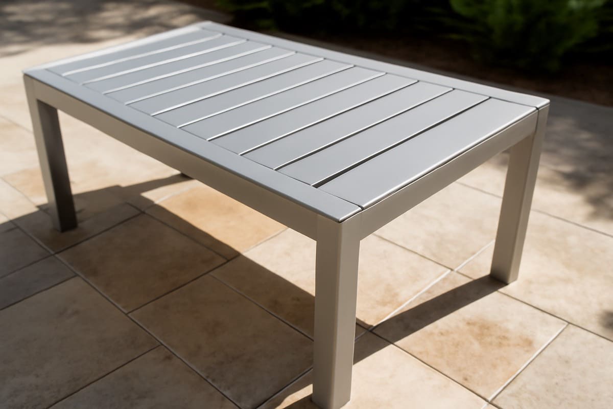 Powder-coated aluminum outdoor coffee table on a Florida patio