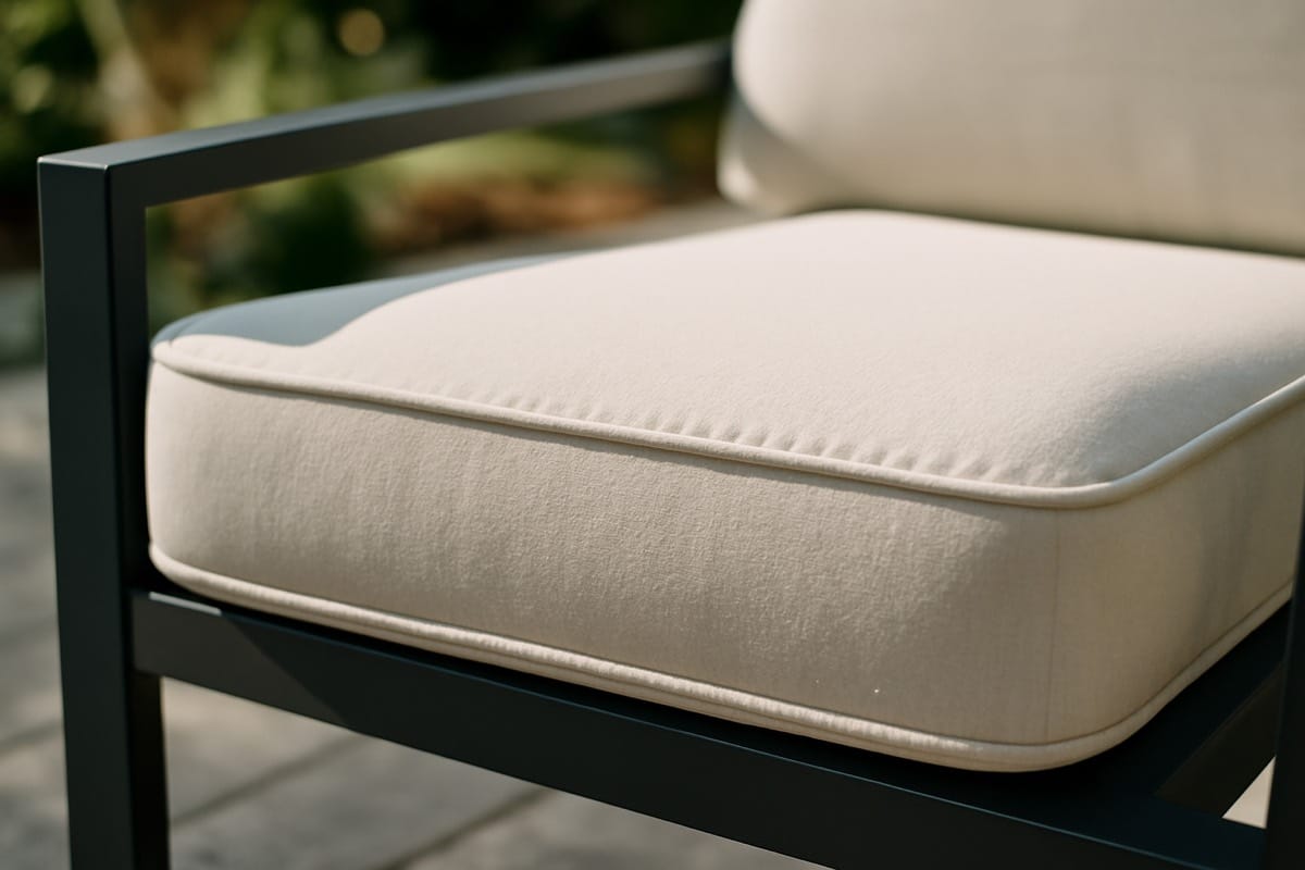 Faded replacement patio cushions guide comparison on a sun-exposed Florida lanai in summer humidity