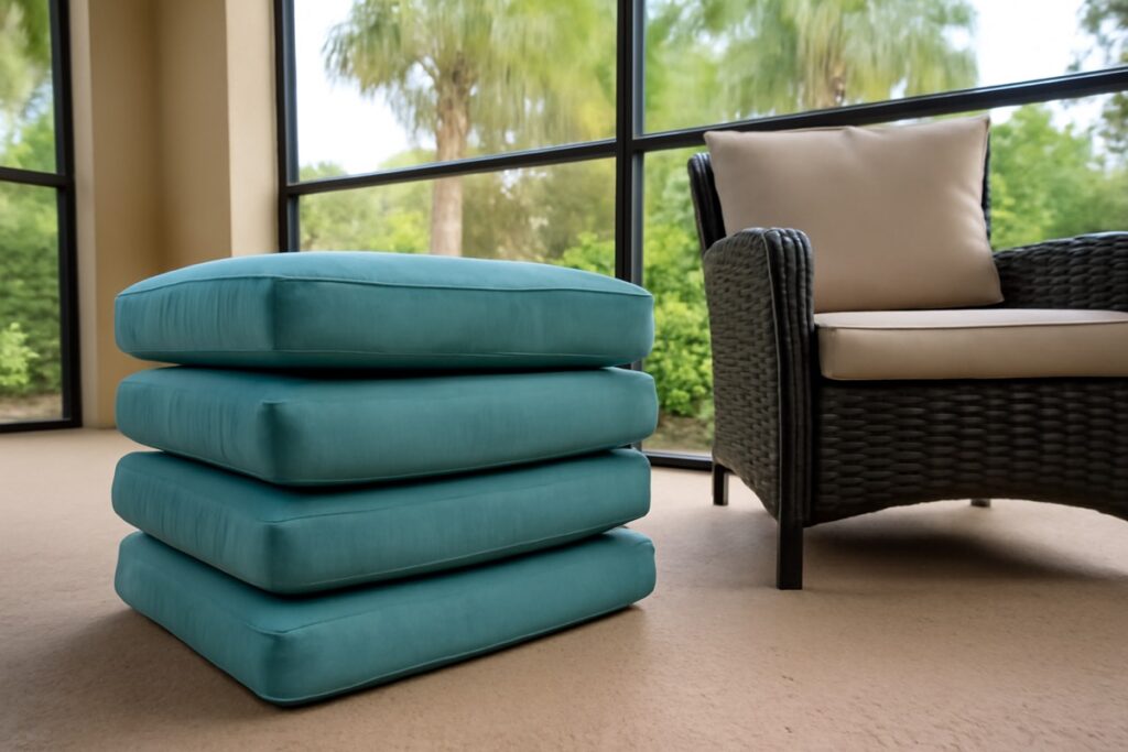 Florida patio cushions inspected for fabric wear and foam condition