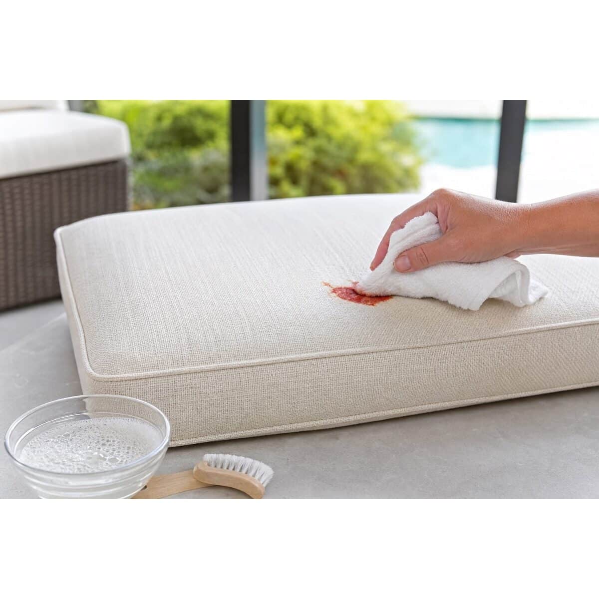 Cleaning Food and Sunscreen Marks From Outdoor Cushions: Spot Cleaning a Food Mark From an Outdoor Cushion