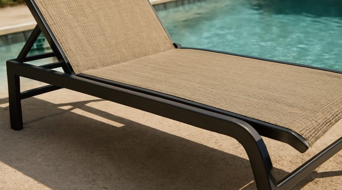 Ottoman or Chaise Lounge for a Compact Florida Patio: Stacking Aluminum Chaise Loungers for Florida Pool Storage (detail)