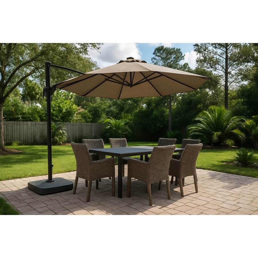 Positioning a Market Umbrella for Florida Afternoon Sun: palm-casual-patio-dining-offset-umbrella