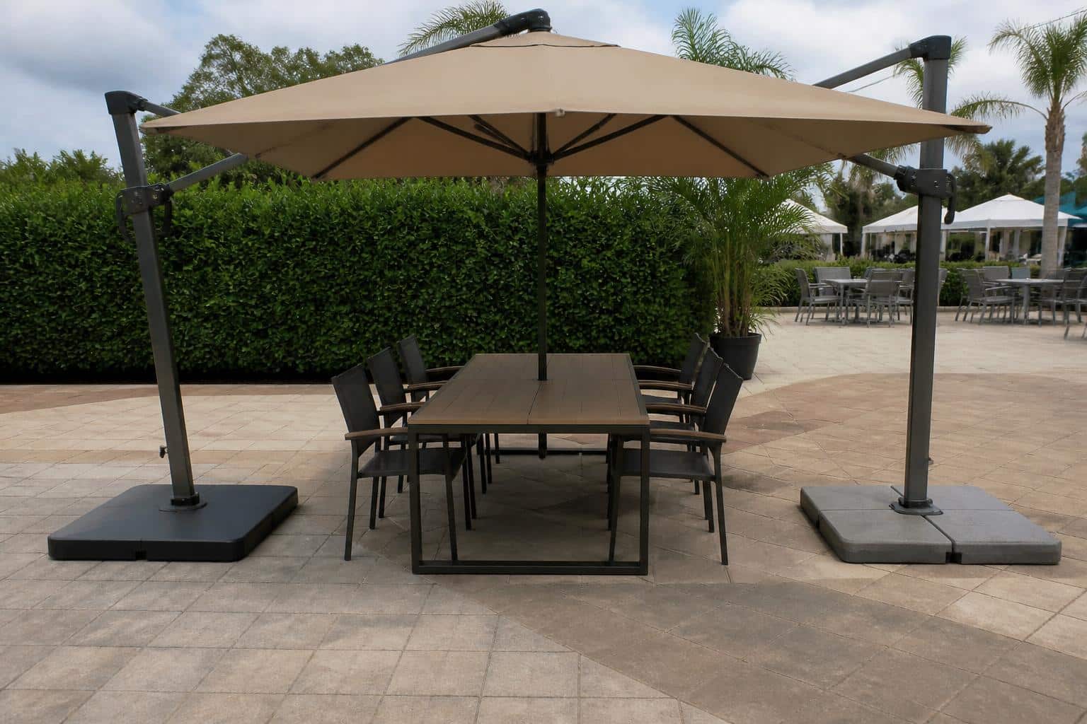 cantilever umbrella base weight showroom comparison