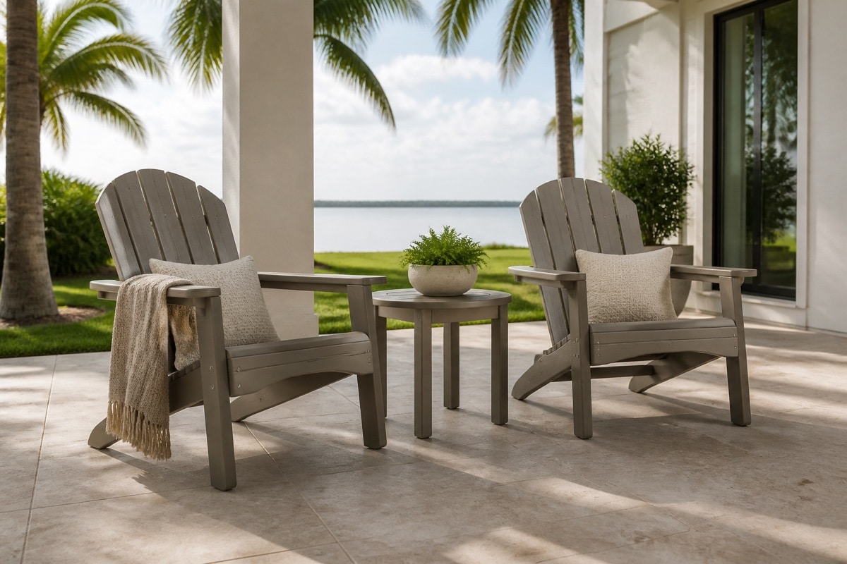 checking outdoor chair arm surface temperature with an infrared thermometer
