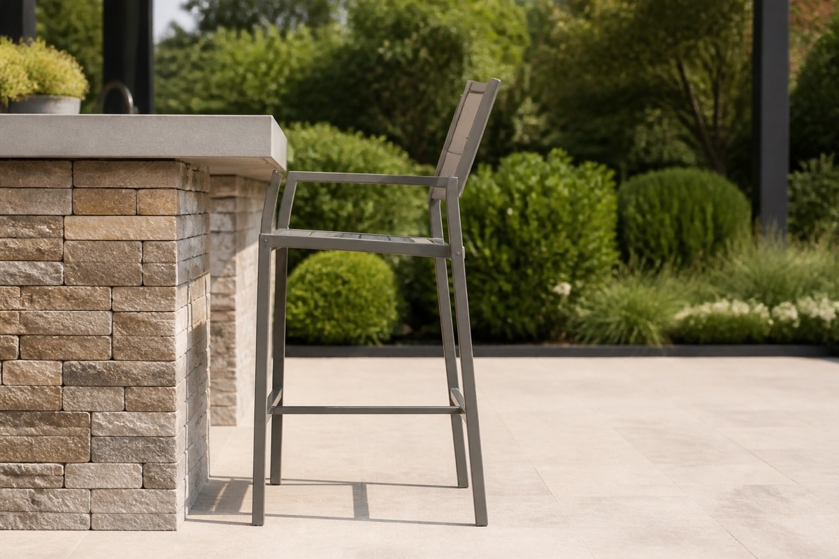 outdoor bar stool footrest height measured from seat to footrail at a patio counter