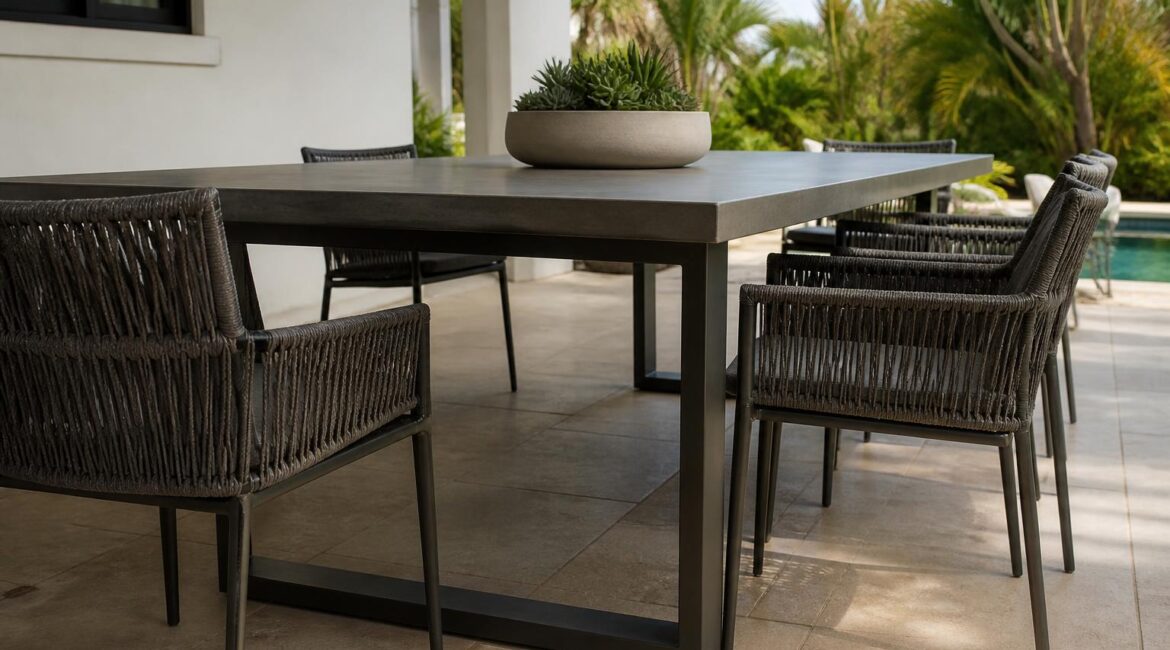 outdoor dining table overhang leg room overview in Florida
