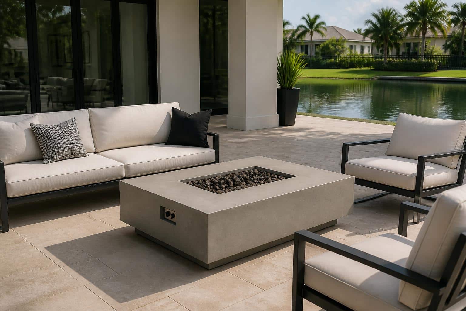 outdoor fire table control placement patio layout in Florida