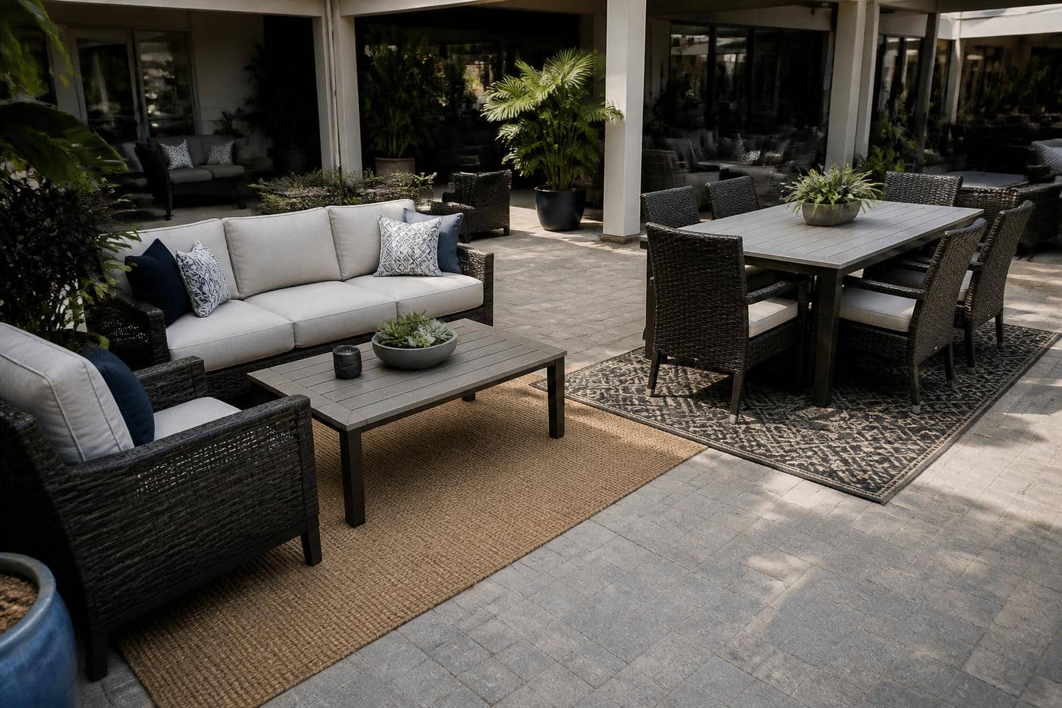 patio conversation set vs dining set double duty showroom comparison