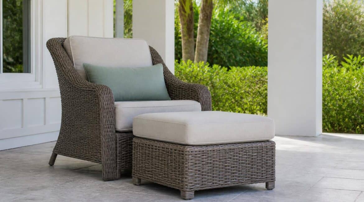 Patio ottoman paired at a comfortable height with a lounge chair