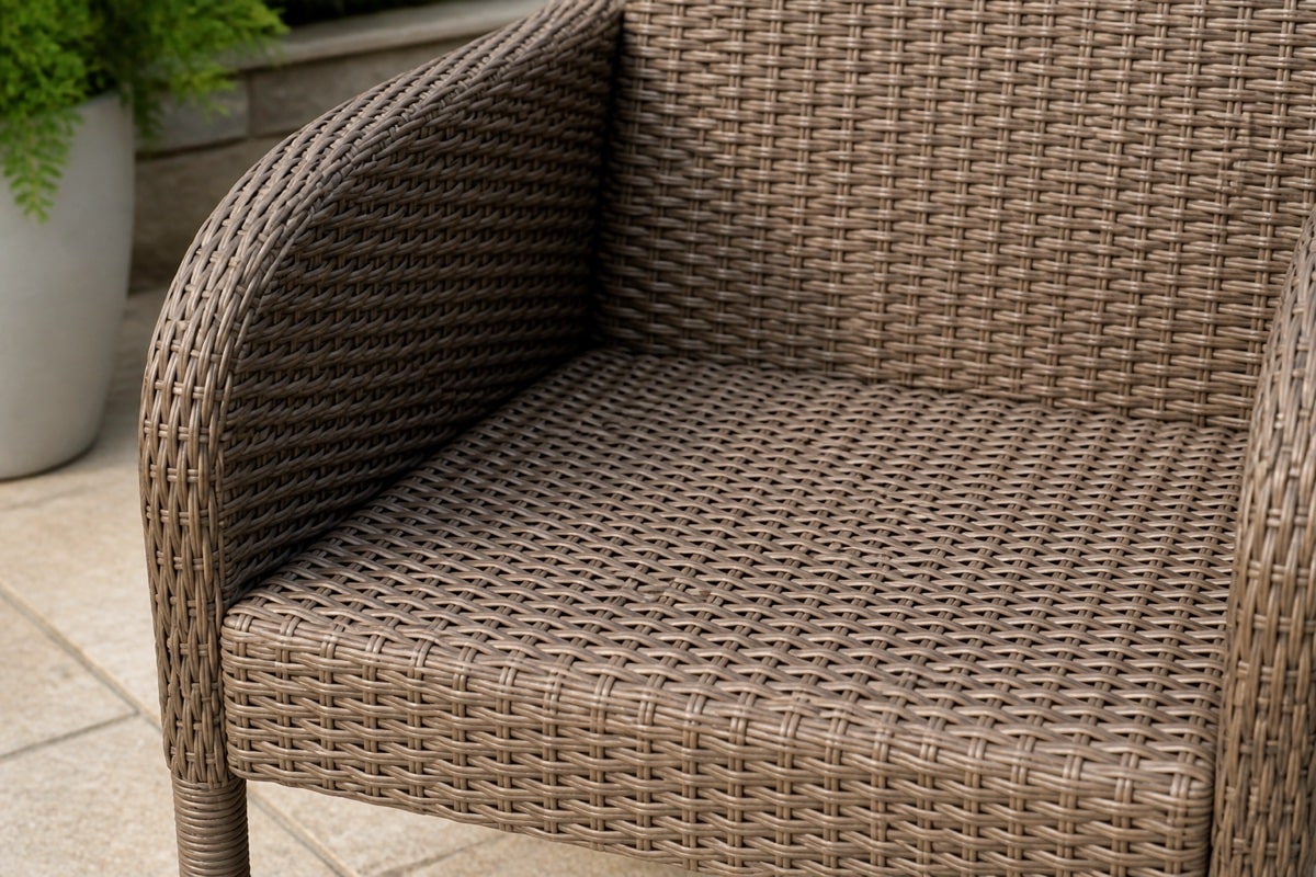 close-up comparison of flat and round resin wicker weave patterns on outdoor seating