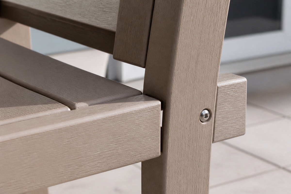 poly lumber chair joint showing a small expansion gap in outdoor heat