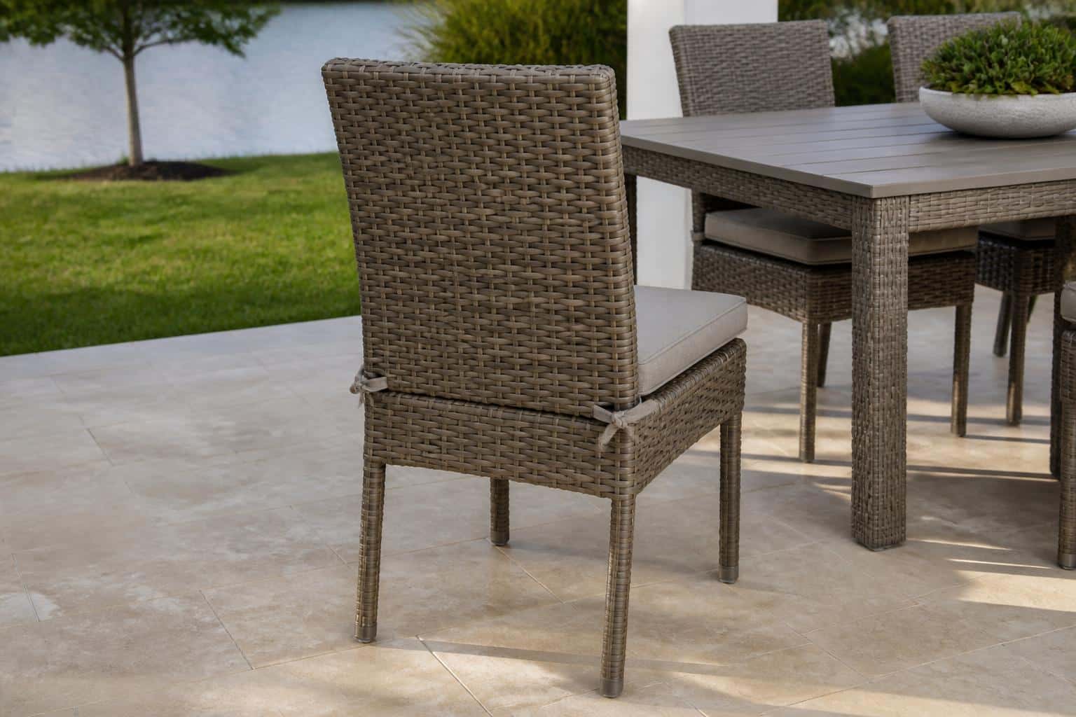 wicker chair cushion ties patio layout in Florida