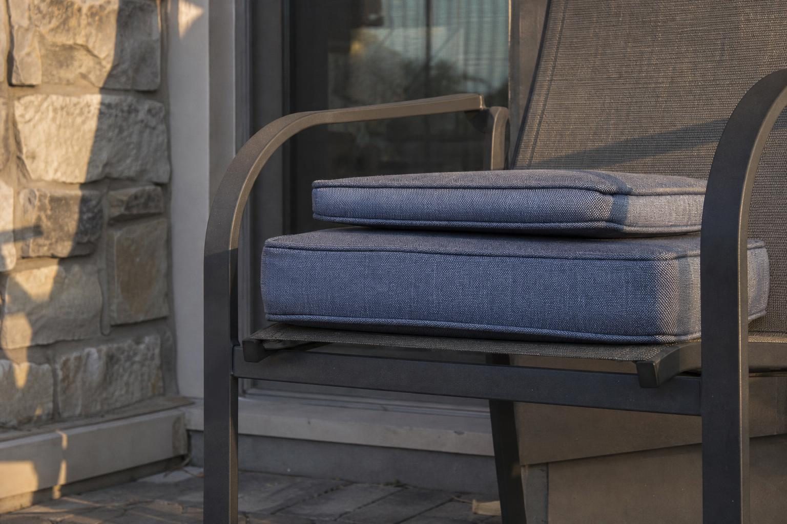 Thick and thin outdoor seat cushions compared side by side
