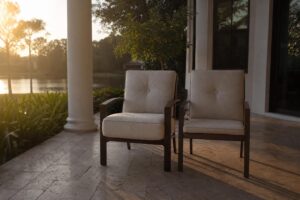 A plush thick seat cushion on one chair beside a slim firm cushion on the other