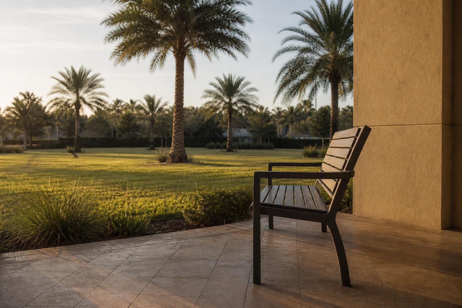 Side view of an outdoor bench showing how far the backrest leans back from the seat