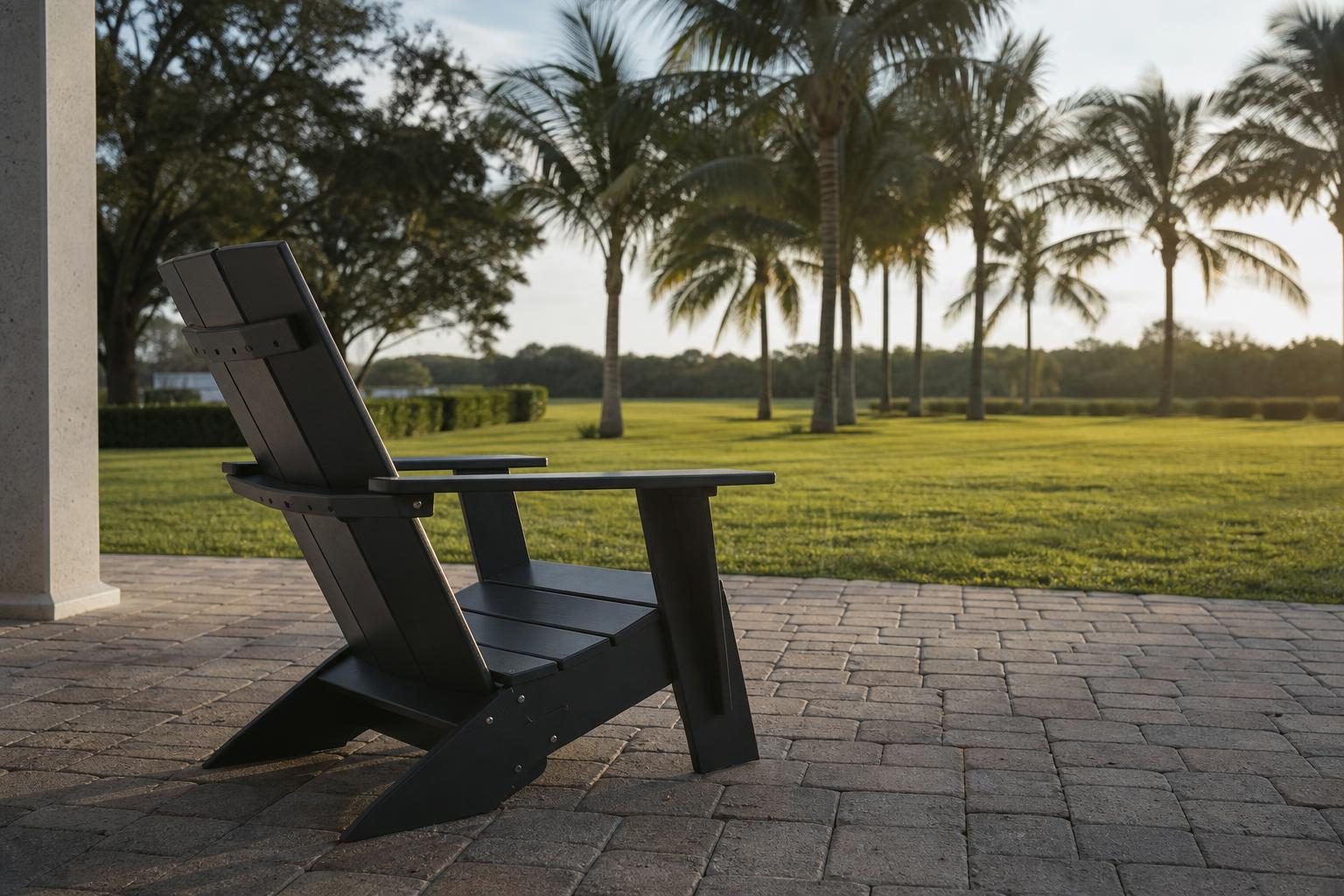 Side view of an Adirondack chair showing how low the seat sits