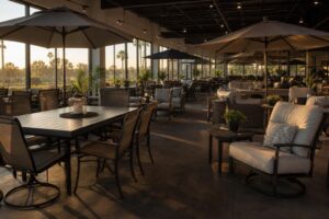 Featured wide shot of the North Fort Myers patio furniture showroom floor with multiple furniture groupings.