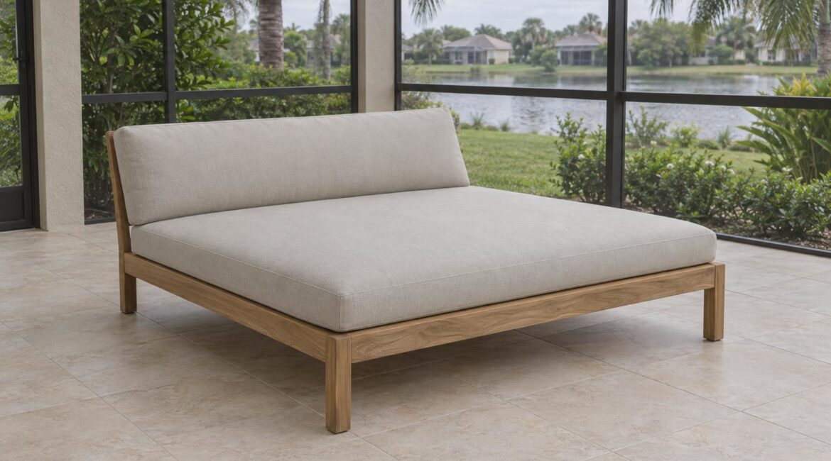 Generic wide double chaise on a screened lanai